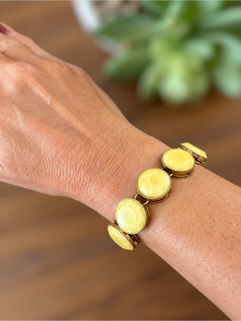 Vintage-Style Gold-Tone Yellow Statement Bracelet